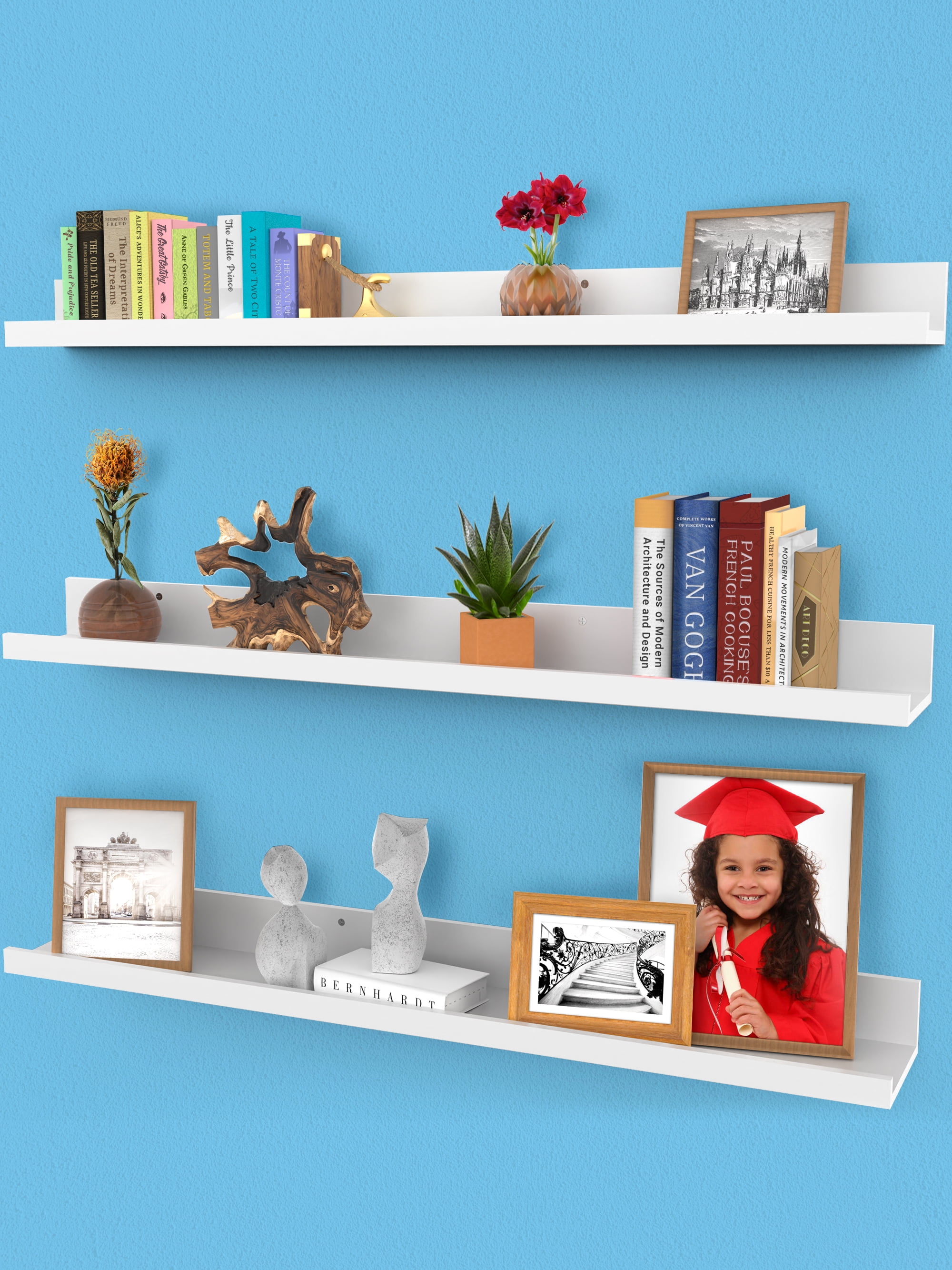 36-Inch Dark Brown Wood Floating Wall Shelves Set