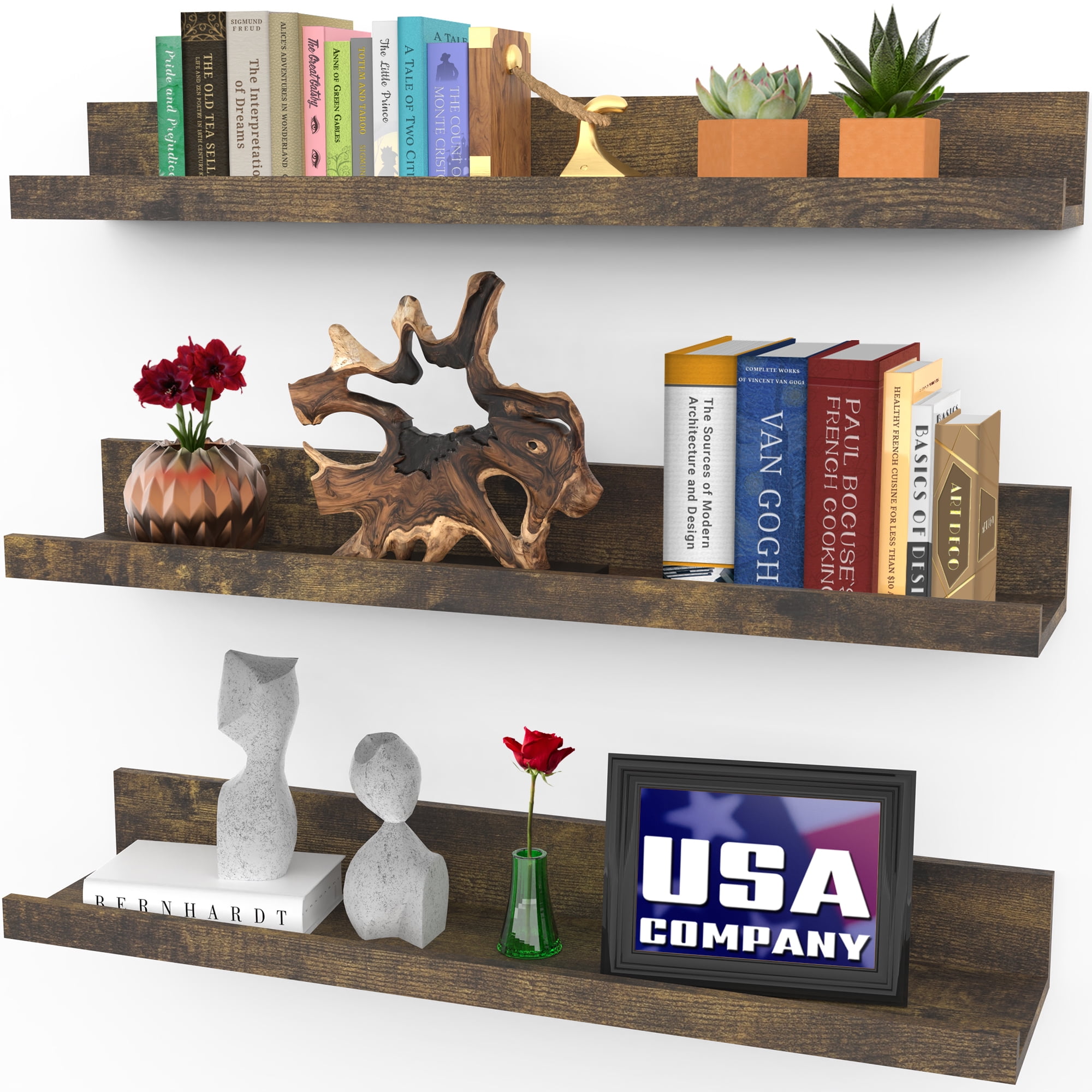 Floating Shelves, Set of 3 Wall Shelves (Multiple Sizes & Colors) by Icona  Bay 