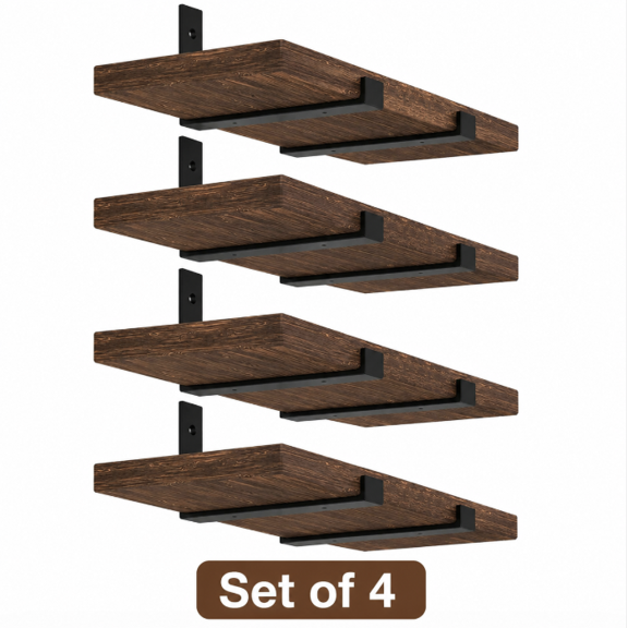 Floating Shelves Set of 4, 5.9 Inch Rustic Wood Wall Mounted Storage Shelves, Bedroom Living Room Kitchen Bathroom Decor Shelf