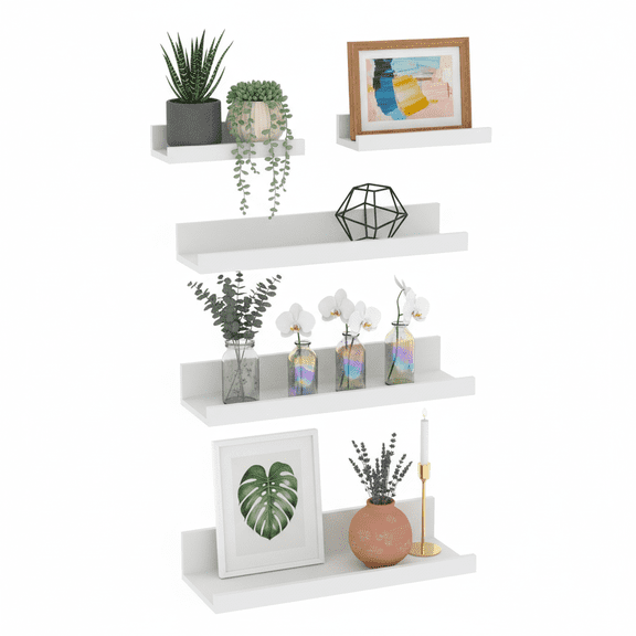 Floating Shelves Set of 5, 16 inch Wood Wall Mounted Shelf for Bathroom, Bedroom, Kitchen, Living Room Storage and Decoration, White