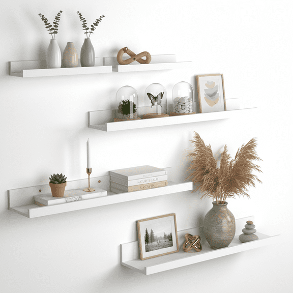 Floating Shelves Set of 5, 24 Inch Wall Mounted Picture Ledge Shelf for Bathroom, Bedroom, Kitchen, Living Room Storage and Decoration, White