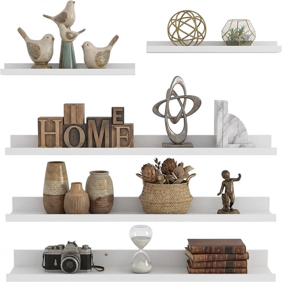 Floating Shelves Set of 5, 36 inch Wall Mounted Picture Ledge Shelf for Home, Office, Bedroom, Living Room, Kitchen Decor, White