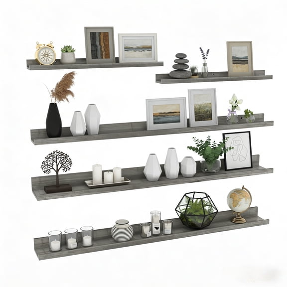 Floating Shelves Set of 5, 47 Inch Long Picture Ledge Shelf for Bathroom, Bedroom, Kitchen, Living Room Storage and Decoration, Gray