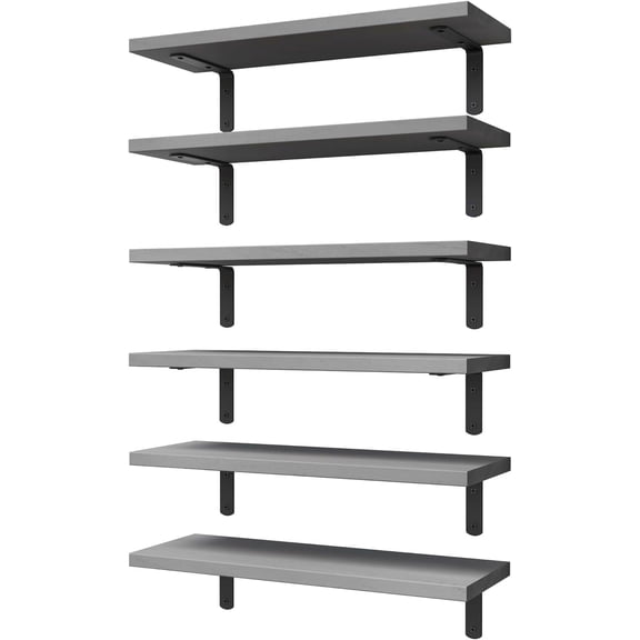 Floating Shelves Set of 6 for Wall Decor & Storage, Grey