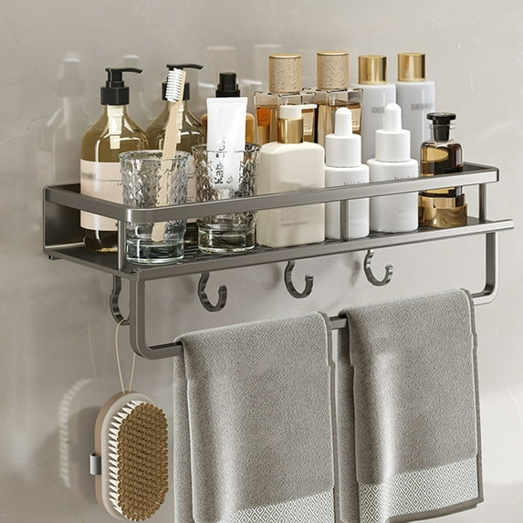 Floating Shelves with Towel Rack - Wall Mounted Hanging Bathroom Shelves,Decorative Shelves for Stylish Storage in Bathroom,Kitchen,Living Room & Bedroom