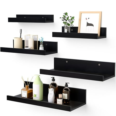Floating Shelves, Sindcom Home Wood Shelf Wall Mounted, Set of 5, Multiple Sizes, Black