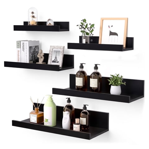 Floating Shelves, Sindcom Home Wood Shelf Wall Mounted, Set of 5, Multiple Sizes, Black