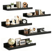 Sindcom 16inch Floating Shelves for Wall, Wall Shelves for Decor Storage, Wall Mounted Wood Shelves for Bedroom, Living Room, Bathroom, Kitchen, Picture Ledge Shelves, 5 Pack, Black