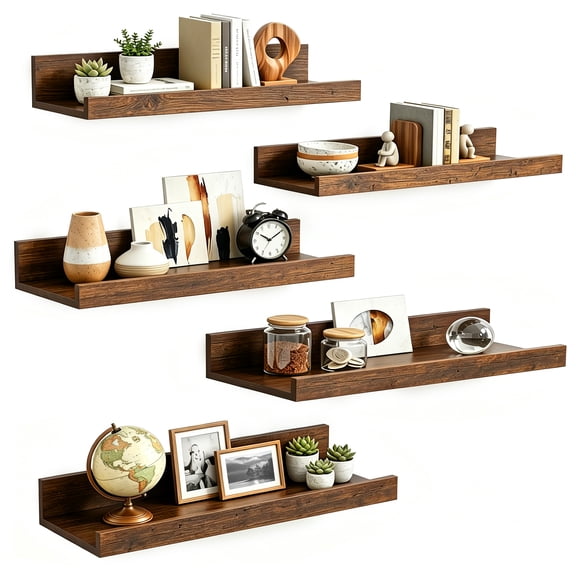 Floating Shelves, Sindcom Home Wood Shelf Wall Mounted, Set of 5, Multiple Sizes, Brown