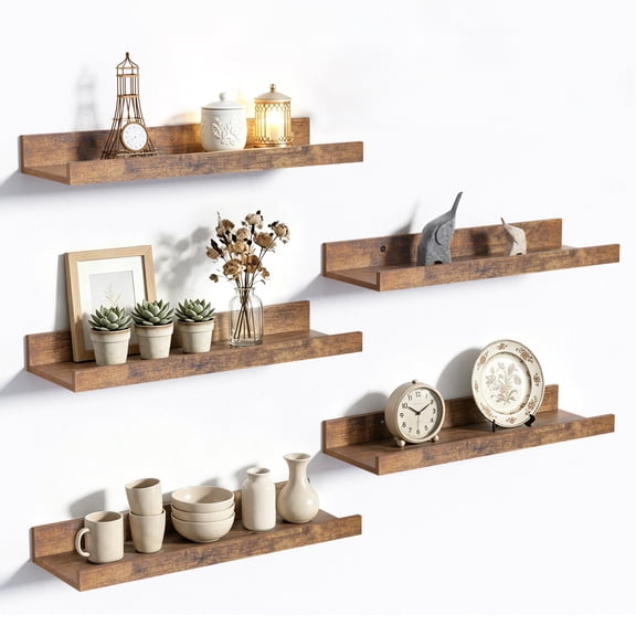 Floating Shelves, Sindcom Home Wood Shelf Wall Mounted, Set of 5, Multiple Sizes, Brown