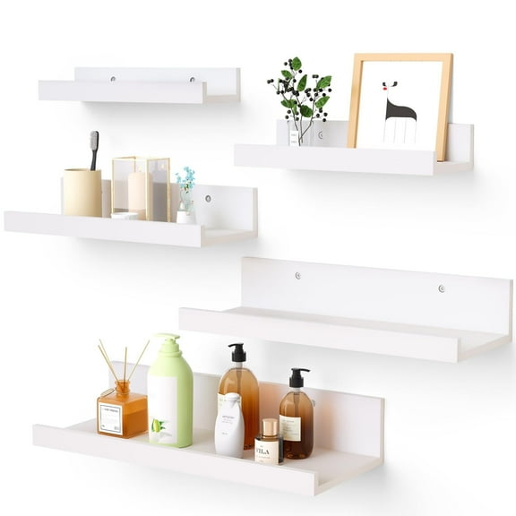 Floating Shelves, Sindcom Home Wood Shelf Wall Mounted, Set of 5, Multiple Sizes, White
