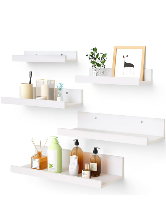 Floating Shelves, Upsimples Home Wood Shelf Wall Mounted, Set of 5, Multiple Sizes, White