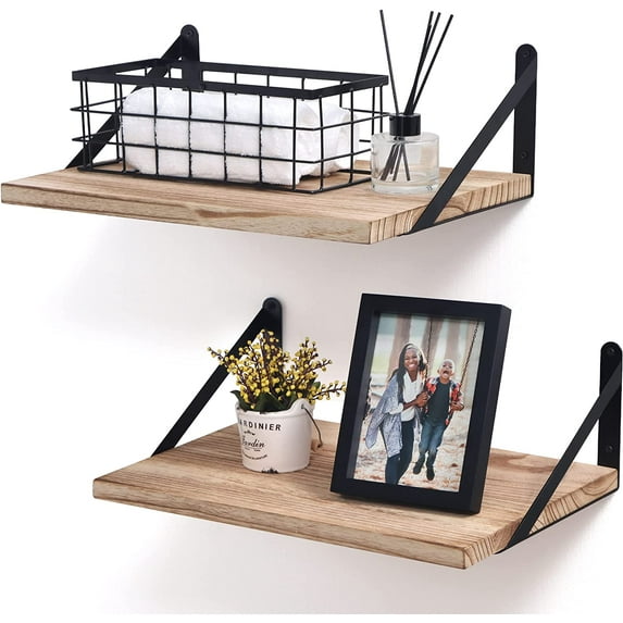Floating Shelves for Wall, 12 Inch Deep Floating Shelves Set of 2, 16W x 12D Rustic Farmhouse Shelves Wide Display Ledges for Living Room Kitchen Bathroom Bedroom - Carbonized Black