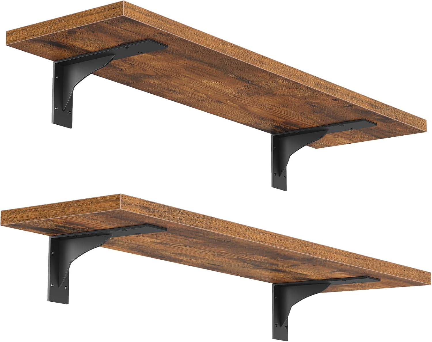 Floating Shelves for Wall, 15.4" Wall Mounted Shelves Set of 2, Hanging Storage Shelf with Metal Brackets, Wooden Shelf for Living Room, Bedroom, Bathroom, Rustic Brown and Black BF42BJP201G1