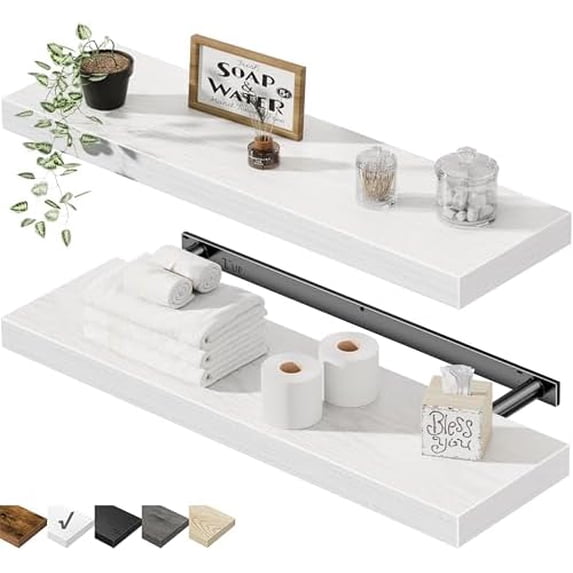 Floating Shelves for Wall 23.6" Long - Wall Mounted Shelf Bathroom Kitchen Living Room Bedroom Farmhouse Home Decor Display Bookshelf Large 23.6 x 9.3 inch Set of 2, White (008-60W)