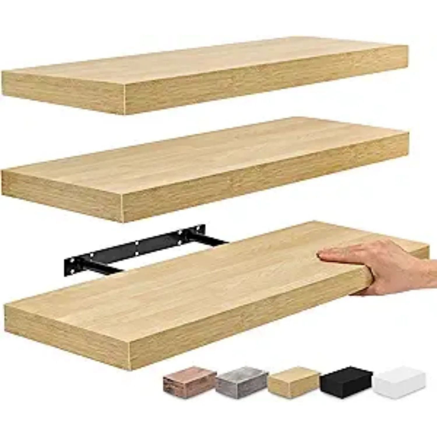 Floating Shelves for Wall - 24" Bathroom Shelves, Wall Decor for Bedroom, Kitchen, Living Room, Home Decor & Book Storage - Mounted Floating Shelf with Invisible Brackets (Maple Wood, 3 Pack)