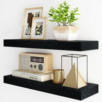 Floating Shelves for Wall, 24Inch Floating Shelves Set of 2, Hanging Shelf with Invisible Brackets, Wood Shelves for Living Room, Bedroom, Kitchen, Black