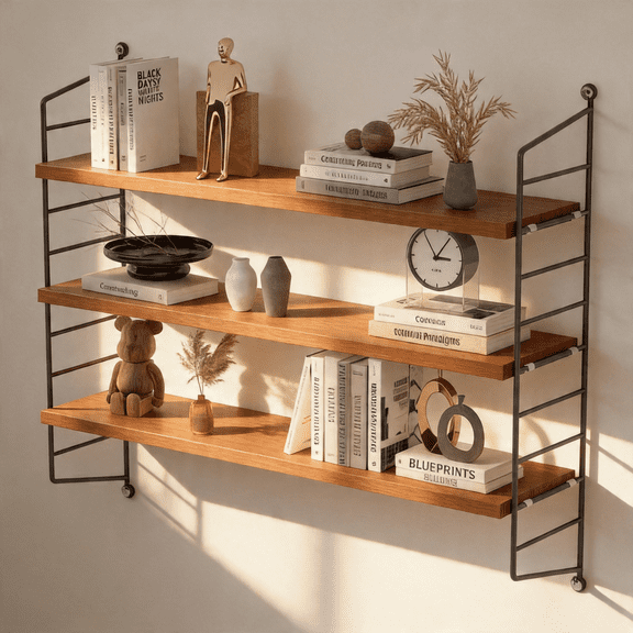 Floating Shelves for Wall, 3-Tier Wall Shelves with Adjustable Shelf, Wood Storage Shelf for Books, Room Decor, Hanging Shelf for Living Room, Bedroom