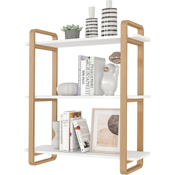 Floating Shelves for Wall, 3 Tier Wood Bookshelf, Bathroom Wall Shelf with Towel Rack, Small Storage Organizer for Bedroom, Living Room, Kitchen, Office
