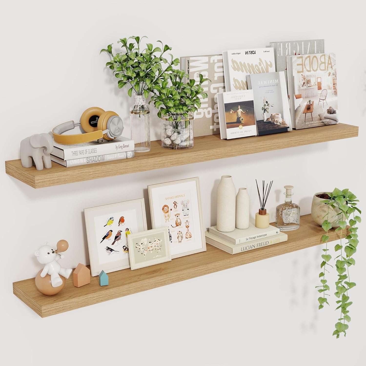 Floating Shelves for Wall, 32" Rustic Wood Deep Wall Mounted Shelves ...