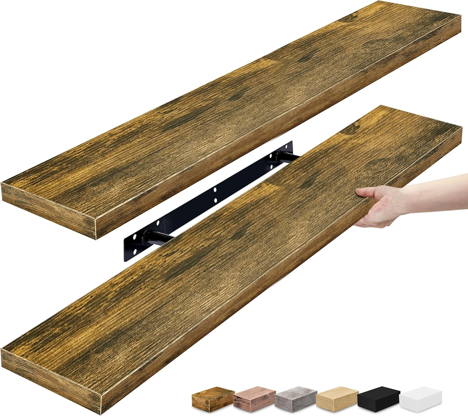 Floating Shelves for Wall - 35 Inch Long Bathroom Shelves, Wall Decor for Bedroom, Kitchen, Living Room & Book Storage - Mounted Floating Shelf with Brackets (Brown, 2 Pack)