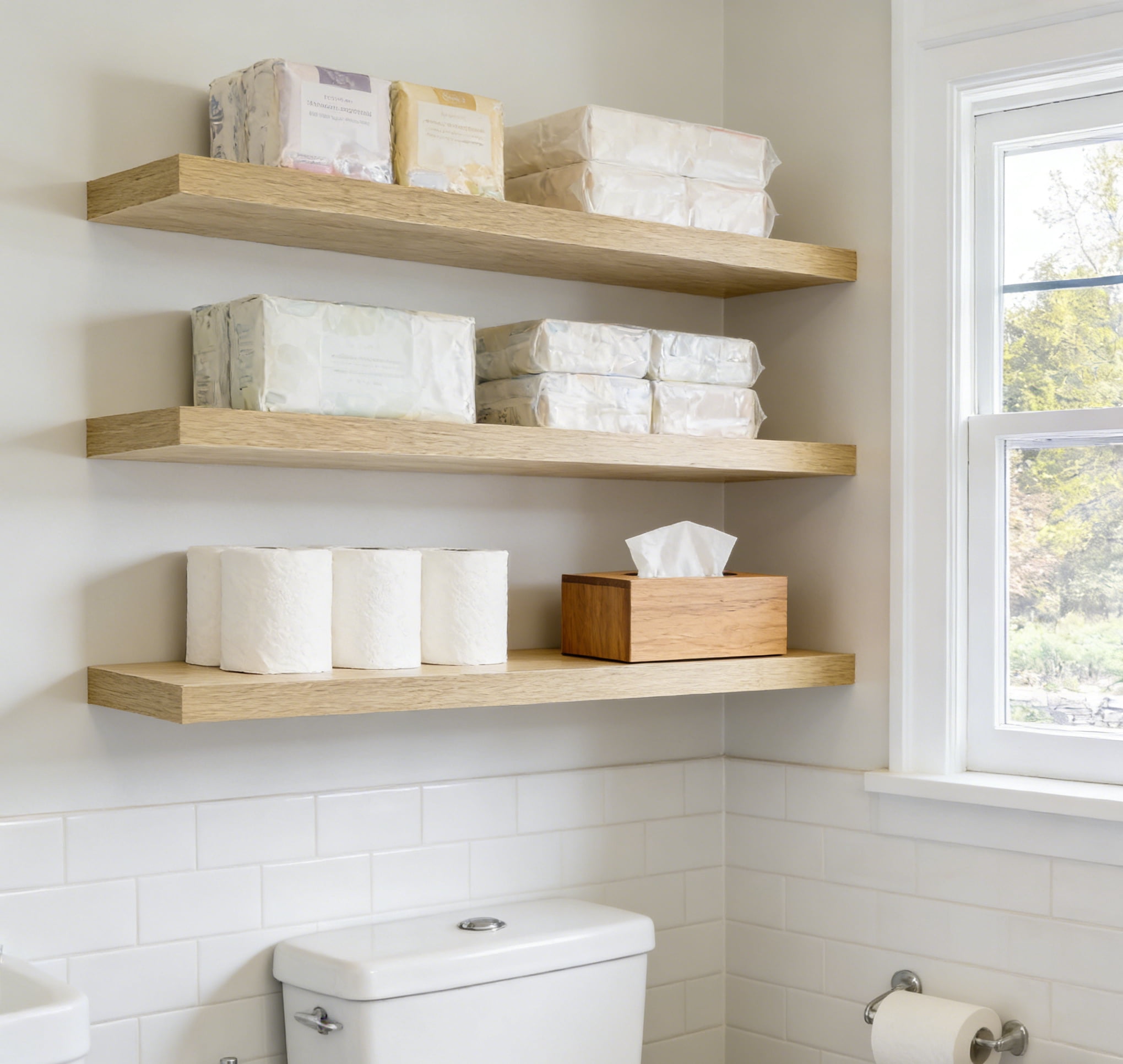 Floating Shelves for Wall - 35 Inch Long Bathroom Shelves, Wall Decor for Bedroom, Kitchen, Living Room & Book Storage - Mounted Floating Shelf with Invisible Brackets, Maple Wood, 3 Pack