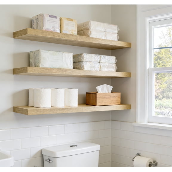 Floating Shelves for Wall - 35 Inch Long Bathroom Shelves, Wall Decor for Bedroom, Kitchen, Living Room & Book Storage - Mounted Floating Shelf with Invisible Brackets, Maple Wood, 3 Pack
