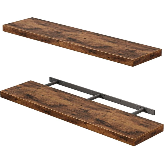 Floating Shelves for Wall, 35" Long Heavy Duty Wall Mounted Rustic Wood Shelves for Living Room, Bedroom, Bathroom and Kitchen, for Storage, Books, Room Decor (Rustic Brown, Set of 2)