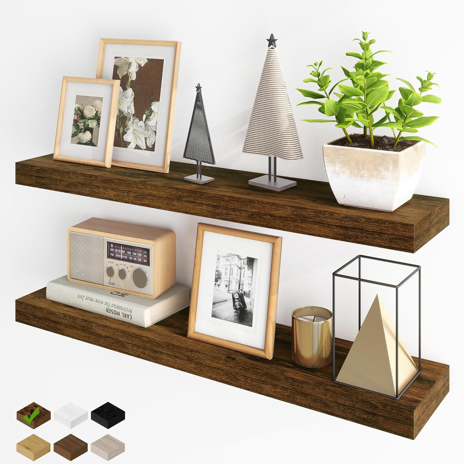 Floating Shelves for Wall, 36Inch Floating Shelves Set of 2, Hanging Shelf with Invisible Brackets, Bathroom Shelves for Living Room, Bedroom, Kitchen- Brown