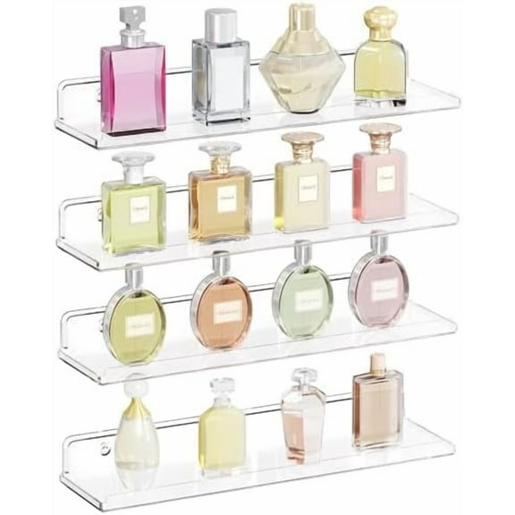 Floating Shelves for Wall, 4 Pack 15" Clear Acrylic Shelf Room Decor for Book/Figures/Photo/Makeup in Bathroom, Book Shelf, Living Room, Bedroom, Kitchen Storage and Organization