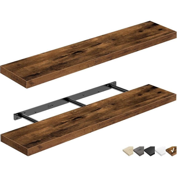 Floating Shelves for Wall 47.2" Extra Long - Wall Shelf Bathroom Kitchen Living Room Bedroom Farmhouse Display Bookshelf Large 47.2 x 9.3 inch Set of 2, Rustic Brown
