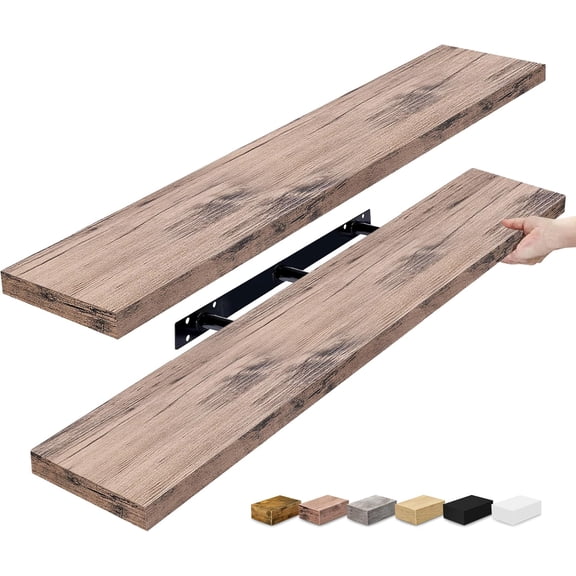Floating Shelves for Wall - 48 Inch Long Bathroom Shelves, Wall Decor for Bedroom, Kitchen, Living Room & Book Storage - Mounted Floating Shelf with Invisible Brackets (Mahogany, 2 Pack)
