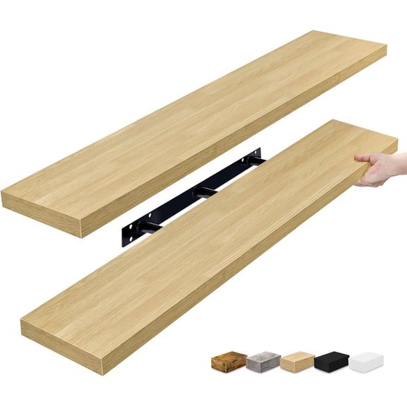 Floating Shelves for Wall - 48 Inch Long Bathroom Shelves, Wall Decor for Bedroom, Kitchen, Living Room & Book Storage - Mounted Floating Shelf with Invisible Brackets (Maple Wood, 2 Pack)