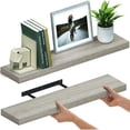 thumbnail image 1 of Floating Shelves for Wall, 48" Wood Wall Shelf Set of 2, with Invisible Brackets for Bathroom, Living Room, Bedroom, Kitchen, Nursery, 8" Deep, Rustic Gray, 1 of 8