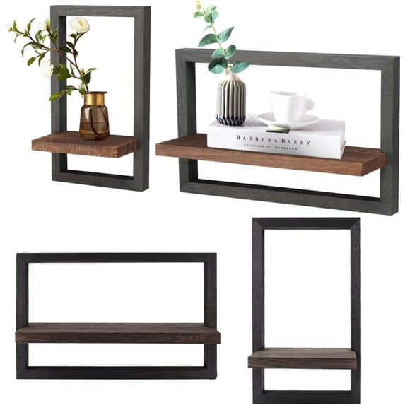 Floating Shelves for Wall,4PCS Rustic Floating Shelf Decorative Storage Shelving with Frame,Wall Mounted Hanging Floating Shelves for Living Room,Kitchen Storage