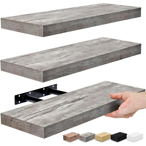 Floating Shelves for Wall, Bathroom Shelves Wall Mounted for Kitchen, Bedroom, Bathroom Storage Over Toilet, Hanging Book Shelf for Wall Home Decor Living Room (Grey, 3 Pack)