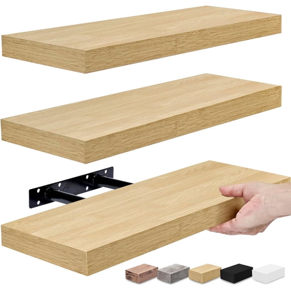 Floating Shelves for Wall, Bathroom Shelves Wall Mounted for Kitchen, Bedroom, Bathroom Storage Over Toilet, Hanging Book Shelf for Wall Home Decor Living Room (Maple Wood, 3 Pack)