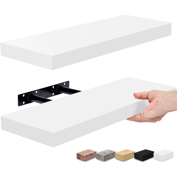 Floating Shelves for Wall, Bathroom Shelves Wall Mounted for Kitchen, Bedroom, Bathroom Storage Over Toilet, Hanging Book Shelf for Wall Home Decor Living Room (White, 2 Pack)