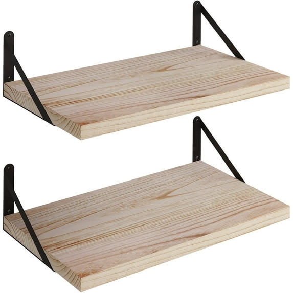 Floating Shelves Wall Bookshelf for Bedroom Bathroom Living Room Wood Wall Mounted Wide Deep Storage, Rustic Torched 24 Inch Wall Shelves Set of 2