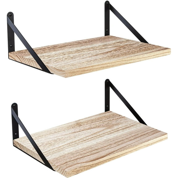 Floating Shelves Wall Bookshelf for Bedroom Bathroom Living Room Wood Wall Mounted Wide Deep Storage, Rustic Torched Wall Shelves Set of 2