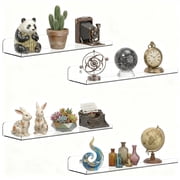 Floating Shelves for Wall Decor, 15" Extra Clear Acrylic Shelves Set of 4, Invisible Wall Mounted Display Shelving for Bedroom, Living Room, Kitchen, Bathroom