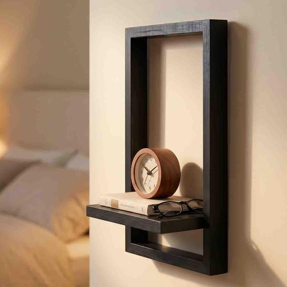 Floating Shelves for Wall, Decorative Wall Shelves Black, Plants Shelf Framed, Square Wall Decor, Art Sconces Artificial Vases Hanging Storage Shelf for Bathroom Living Room Modern Elegant