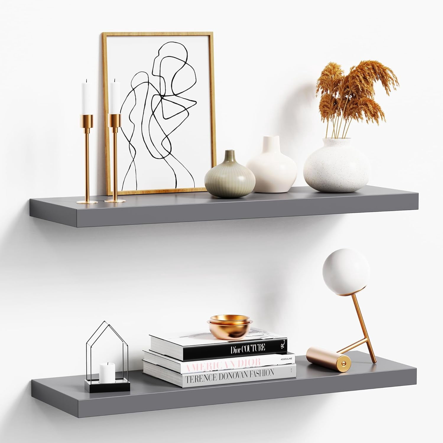 Floating Shelves for Wall, Gray Wood Wall Shelf Set of 2, 24" Walls ...