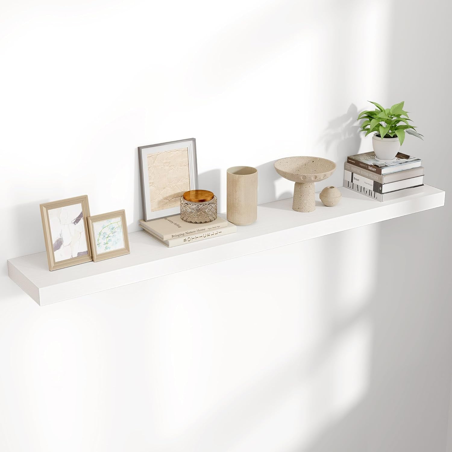 Floating Shelves for Wall, Large Wall Mounted Shelves with Invisible Brackets, Long Wood Floating Wall Shelf Shelves for Living Room, Bedroom, Kitchen, Bathroom Decor (White, 48" W x 9" D x 1.5" H)