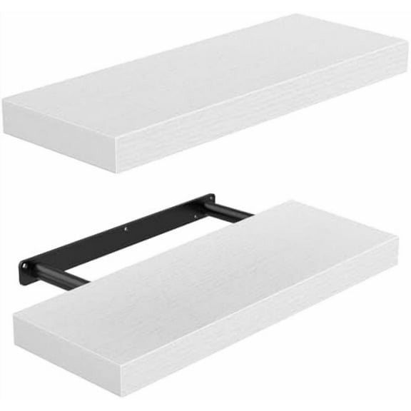 Floating Shelves Wall Mounted, 15 x 7 Inch Wall Shelves for Bathroom, Bedroom, Living Room, White Shelves Set of 2
