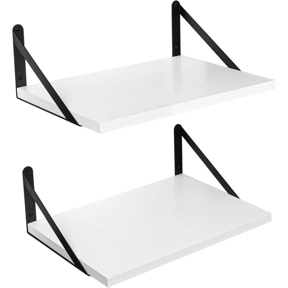 Floating Shelves Wall Mounted Bookshelf for Bedroom Bathroom Living Room Wood Wide Deep Storage, White Painted Wall Shelves Set of 2