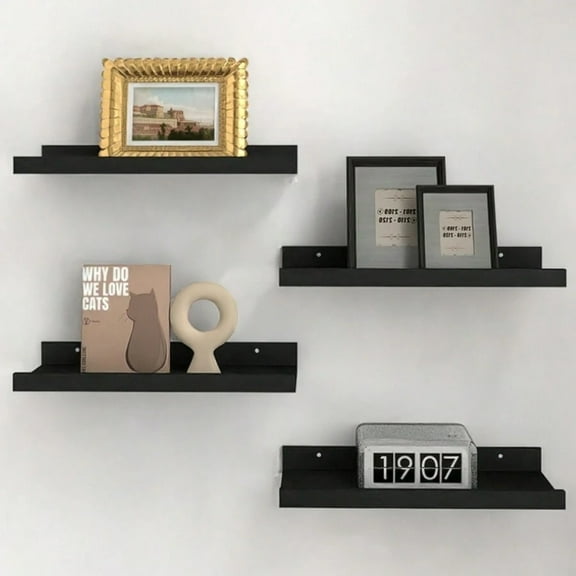 Floating Shelves Wall Mounted Set Of 4, Modern White Shelves For Bedroom, Nursery Shelves With Lip, Display Picture Ledge Shelf For Wall Decor Living Room Bathroom Kitchen