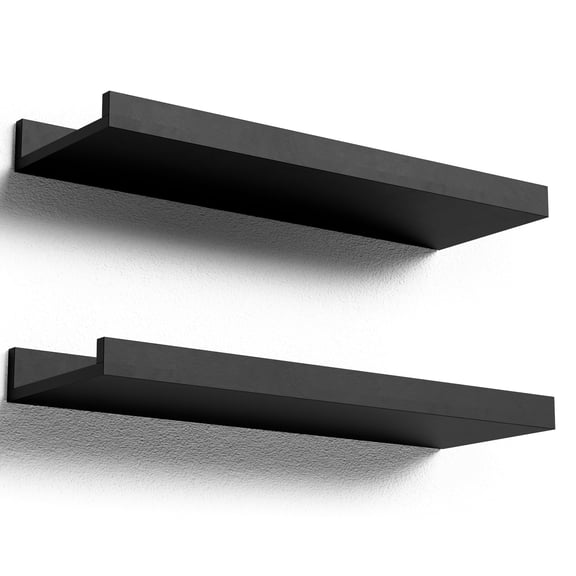 Floating Shelves Wall Mounted Set Of 2  Modern Black For Storage With Lip Display Picture Ledge Shelf Decor Bedroom Living Room Bathroom Kitchen