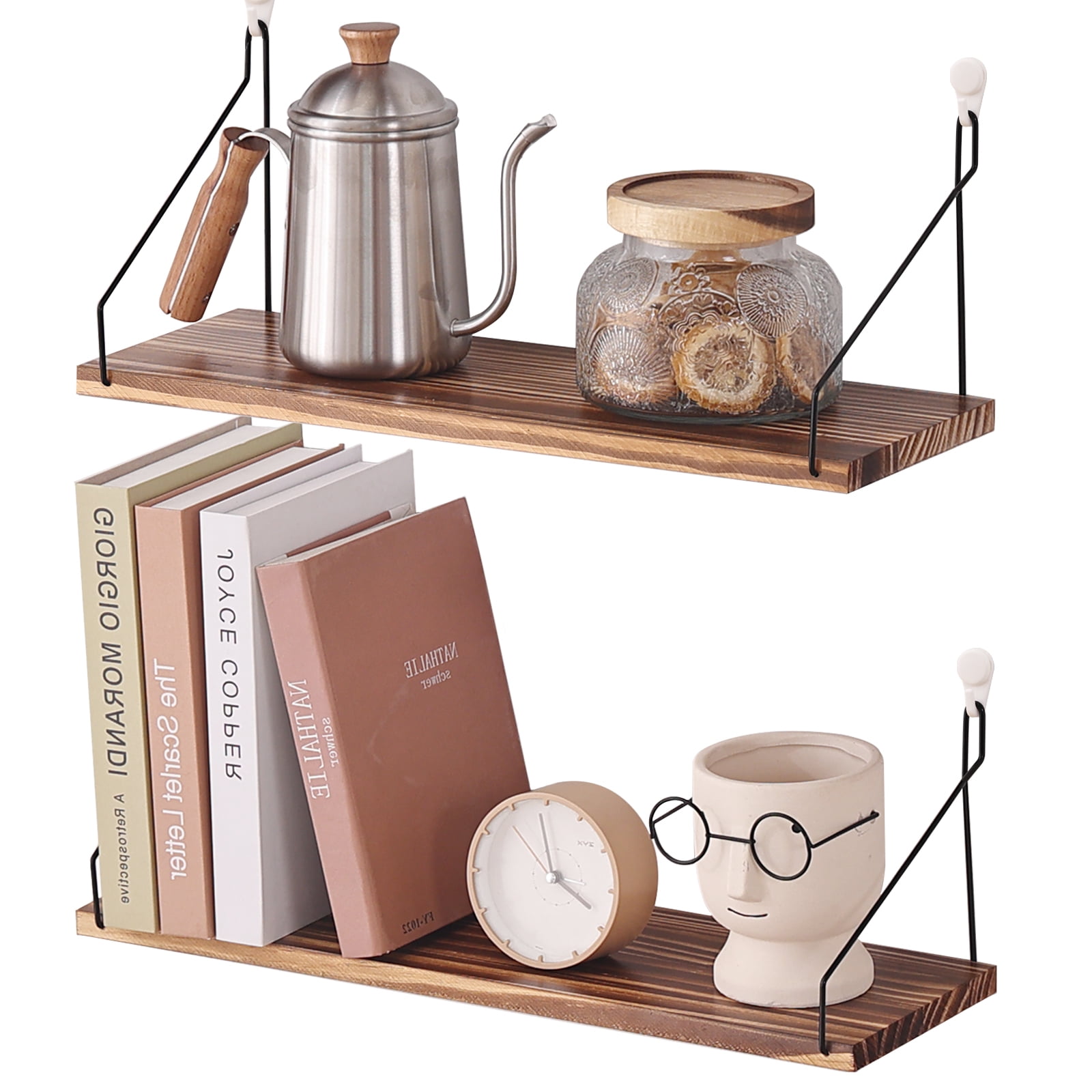 Floating Shelves for Wall No Drilling 16.53 Inch 2 Sets Rustic Natural Wooden Shelf Wall Mounted