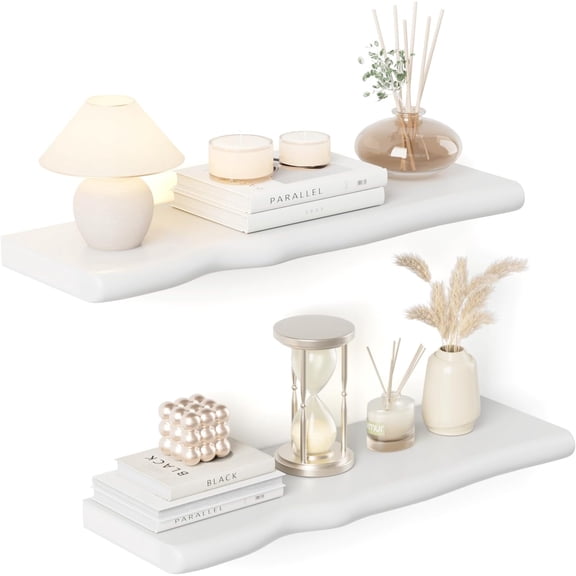 Floating Shelves for Wall Rustic Farmhouse 24 Inch Floating Shelf Bathroom Wooden Shelves for Wall Mounted Live Edge Pine Shelf with Unique Natural Grain for Living Room Bedroom Kitchen (White)